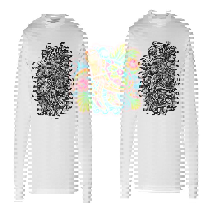 アロハ ウミガメ ハワイアン ホヌ フラワー ウェーブ オーシャン 長袖Tシャツ ギフトのアイデア