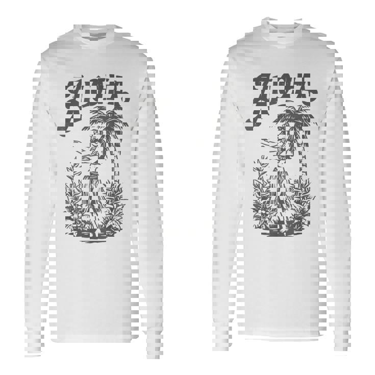 アロハ レトロ ハワイ ヤシの木 ルアウ ダンサー シルエット トロピカル 長袖Tシャツ