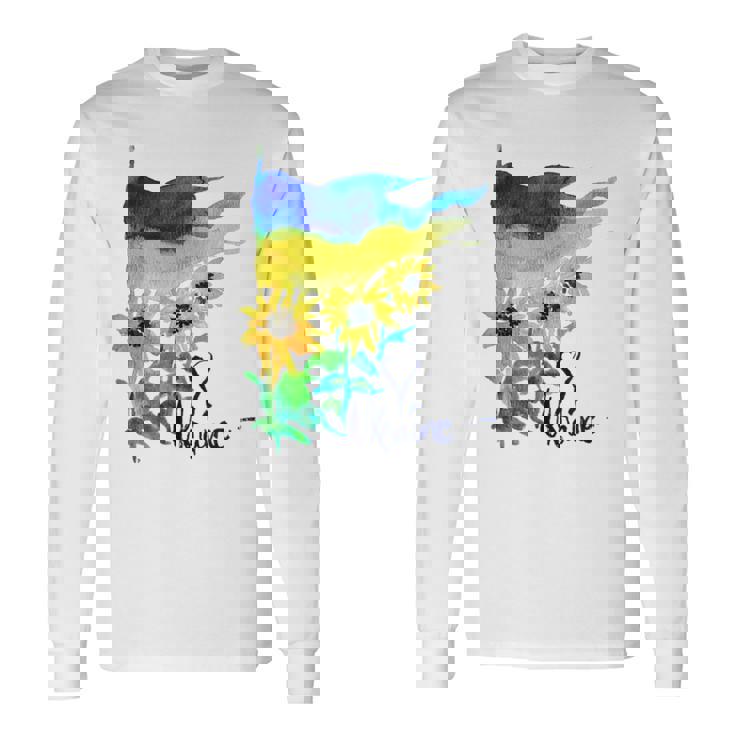 ウクライナ国旗 ひまわりの愛 ウクライナの強い服 長袖Tシャツ
