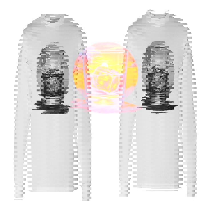 エレガントなウイスキーの夕日 長袖Tシャツ