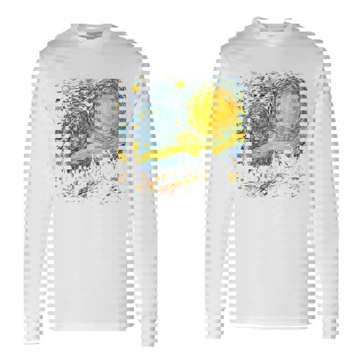 カエル 星月夜 面白い カエル ゴッホ 美的アート ミーム 長袖Tシャツ