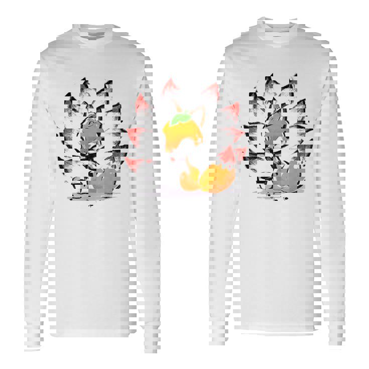 キタキツネ 狐 九尾 長袖Tシャツ