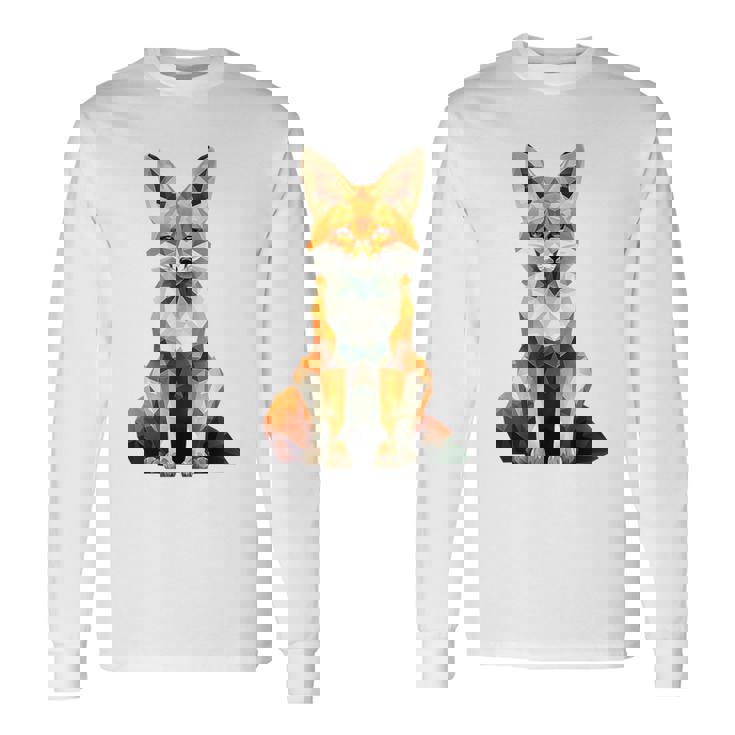 キツネ アニマル柄 グラフィック ポートレート イラスト 幾何学 キツネ 長袖Tシャツ