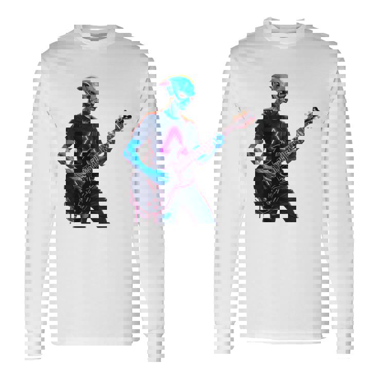 バックプリント ギタリスト エイリアン グラフィック ギター エイリアン ギタリスト 長袖Tシャツ