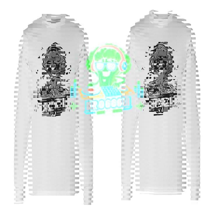 クールなブロッコリーdjミュージックパーティーバイブ面白いデザイン。 長袖Tシャツ