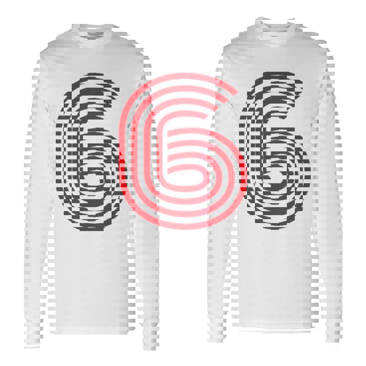 クールなレトロなレタリングジャージ、背番号6 6Eis 長袖Tシャツ