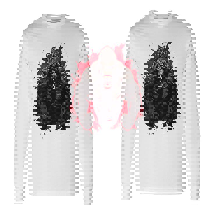 ゴリラ・ボディビル・ワークアウト バックプリント・ジム 長袖Tシャツ