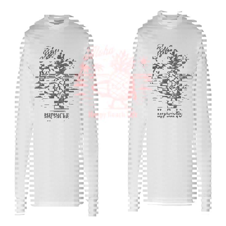 サーフィン パイナップル レトロ ビーチ ヤシの木 トロピカル 美学 長袖Tシャツ