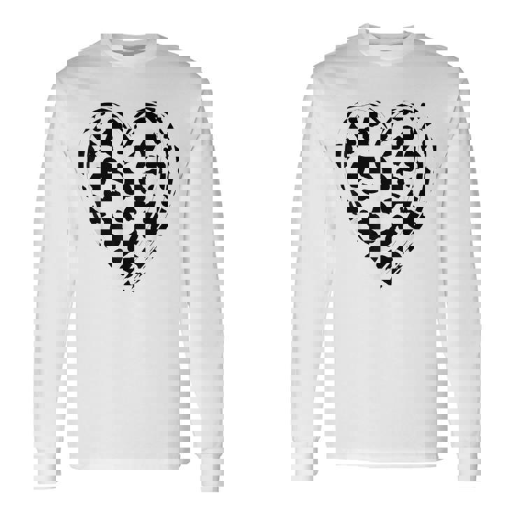 シックなハートプリントの牛柄。 長袖Tシャツ