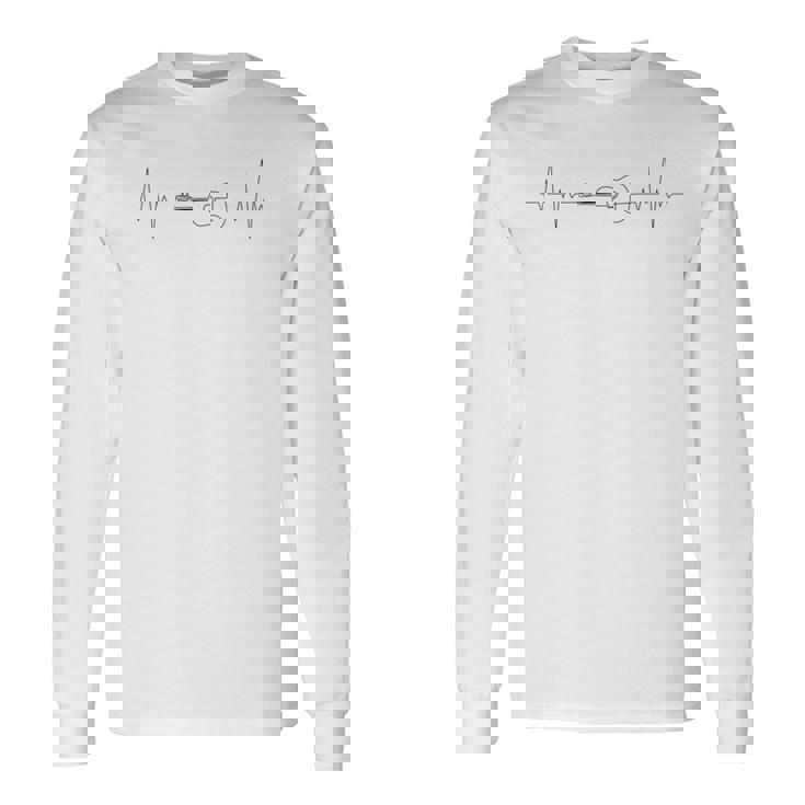 ジャズ、ソウル、クラシック音楽、ハートビートアコースティックギター 長袖Tシャツ