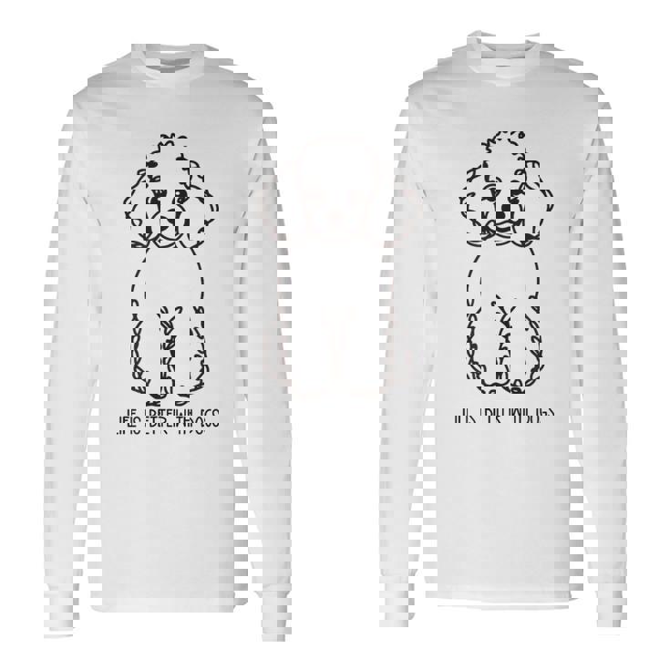 トイ プードル シルエット ラインアート 犬がいると人生はもっと楽しい デザイン 長袖Tシャツ