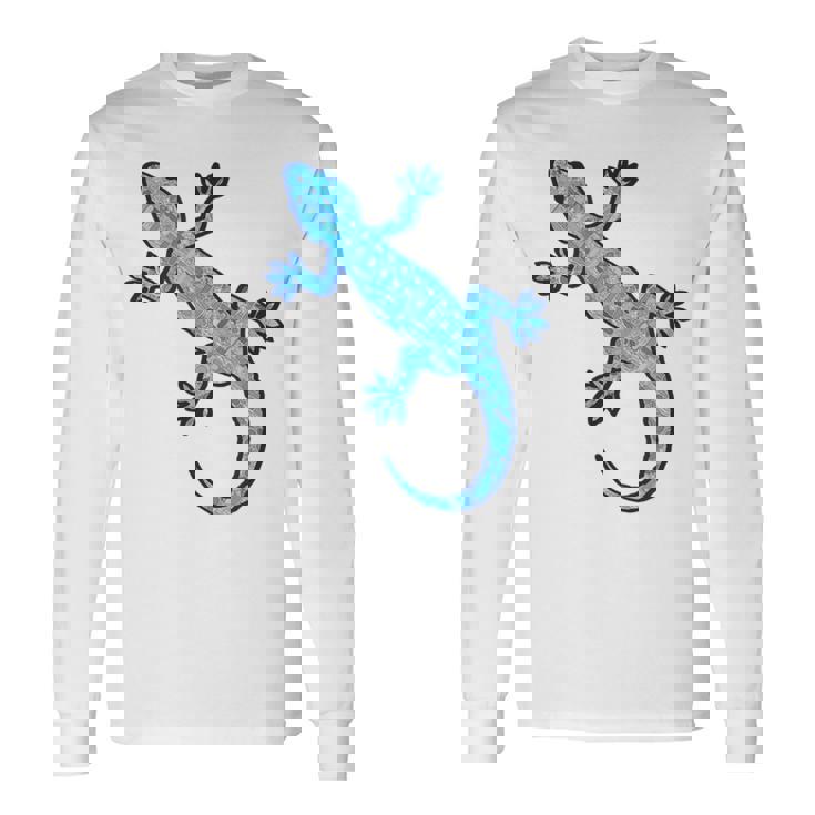 トライバル バティック パターン ヤモリトカゲ デニムブルーtシャツ 長袖Tシャツ