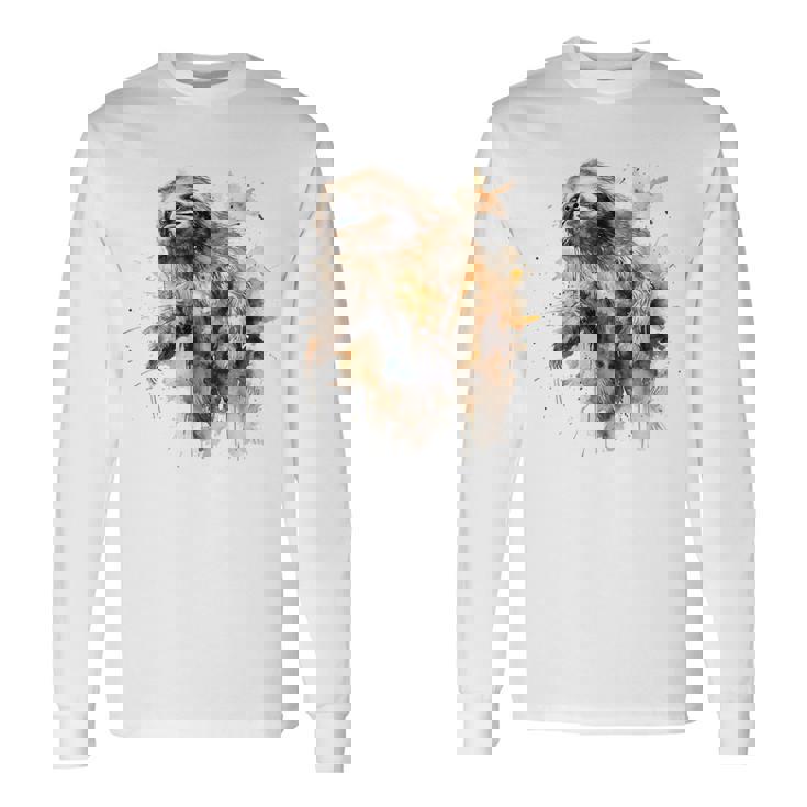 ナマケモノのアートワーク 動物ナマケモノ 長袖Tシャツ