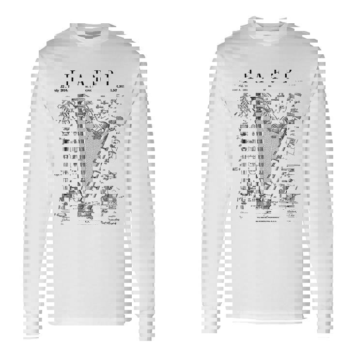 ハープ ヴィンテージ 特許ハーピスト ドローイングプリント 長袖Tシャツ