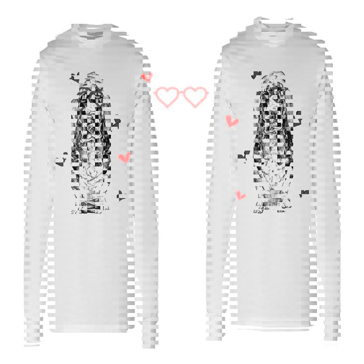 バセットハウンド ハートグラス バレンタインデー 犬 ママ 長袖Tシャツ ギフトのアイデア