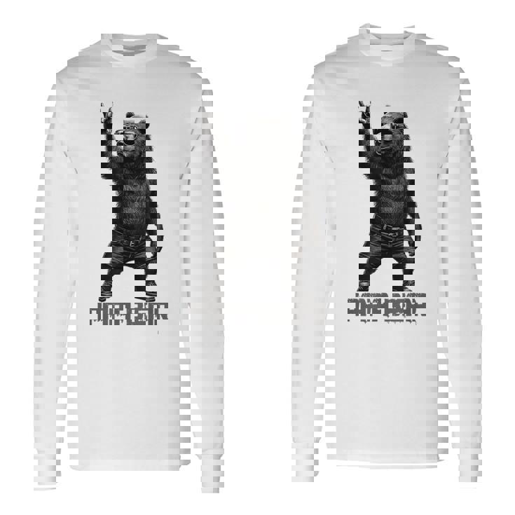 パパベア グリズリーベア ロックジェスチャー クールなパパ グリズリーベア 長袖Tシャツ ギフトのアイデア