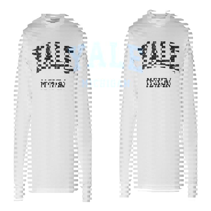ミシガン州イェールミシガン州ヴィンテージアスレチックスポーツデザイン 長袖Tシャツ