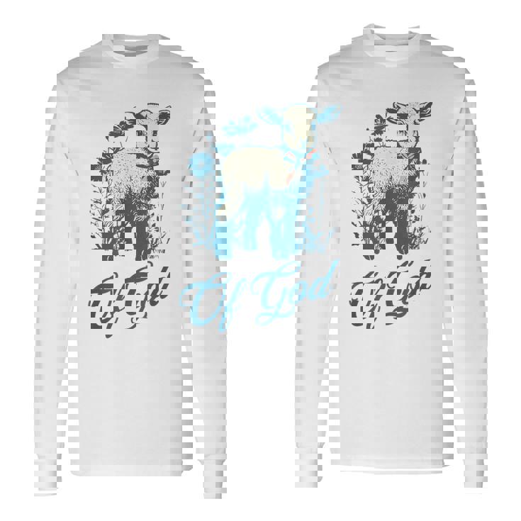 ラム オブ ゴッド キュート ヴィンテージ クリスチャン ラム デザイン 信仰 恋人 長袖Tシャツ