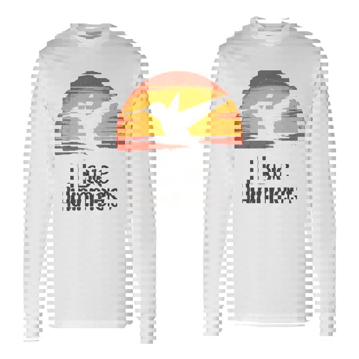 レトロ ヴィンテージ サンセット 2024 I Love Hummers コリブリ ハチドリ 長袖Tシャツ