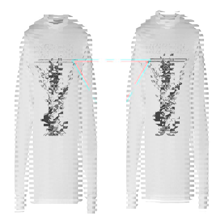 ロックンロール ドッグ ギター ミュージック バイブ 長袖Tシャツ
