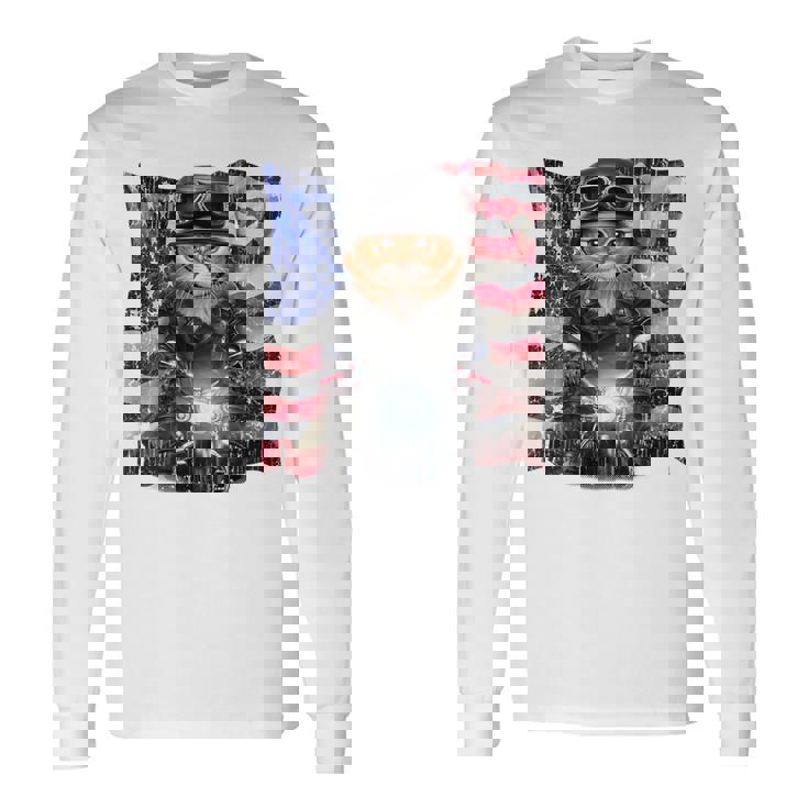 三毛猫 オレンジ猫 ねこ バイク 星条旗 アメリカ 長袖Tシャツ