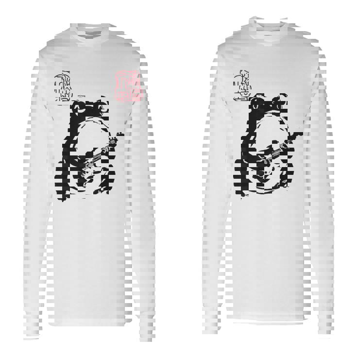 不機嫌そうなカエル 面白い ギター ロックミュージック アニメ 日本語 長袖Tシャツ
