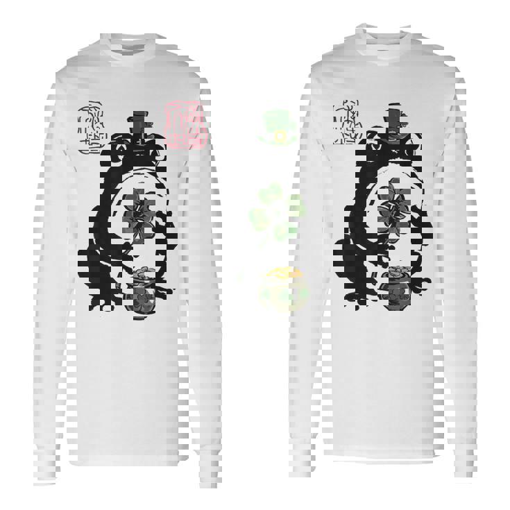 不機嫌そうなカエル 面白い 聖パトリックデー クローバーリーフ アニメ 日本語 長袖Tシャツ