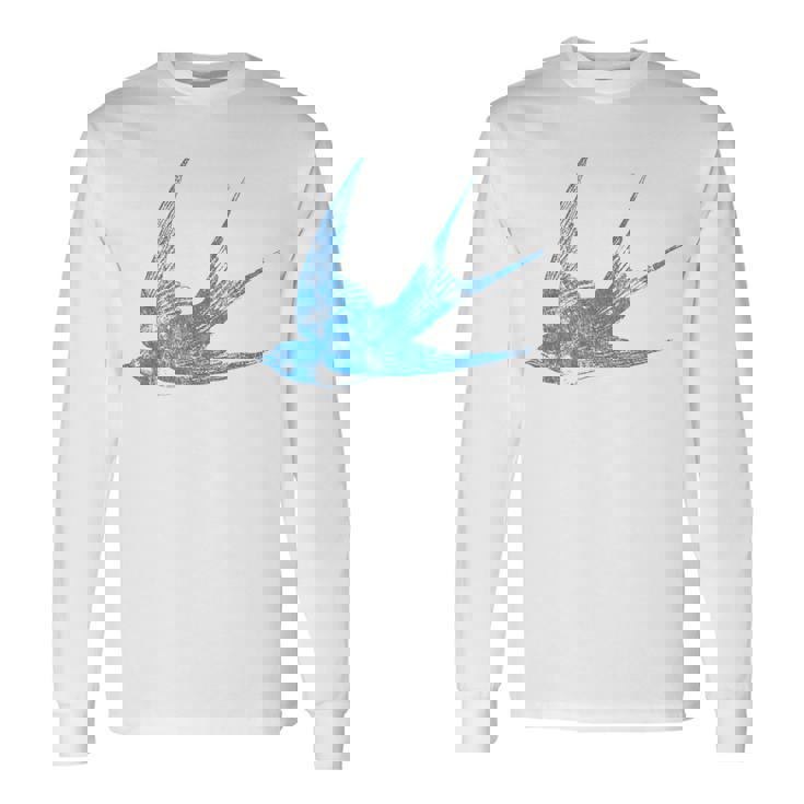 古びたツバメの青い鳥 シルエット 鳥 鳥 イラスト 長袖Tシャツ