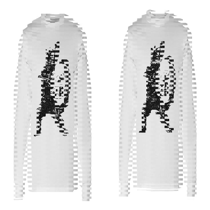 太極拳の練習をしている陽気な猫 陰陽 長袖tシャツ 長袖Tシャツ