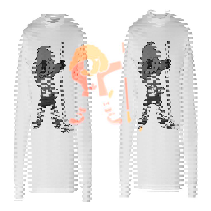 愉快なダビングプードル カナダ アイスホッケーファン ウィンタースポーツ 長袖Tシャツ