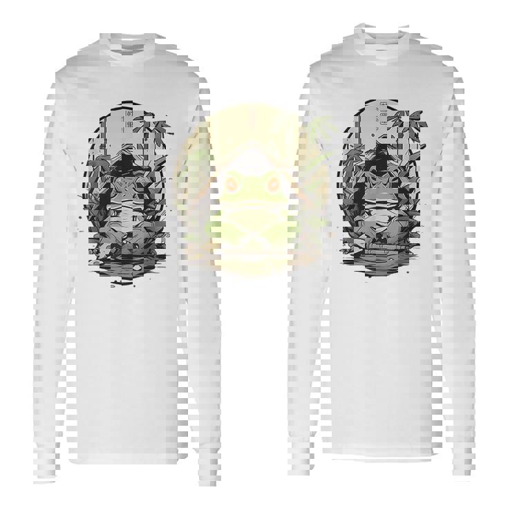 日本の不機嫌なカエル浮世絵 アニメ 日本アート 長袖Tシャツ