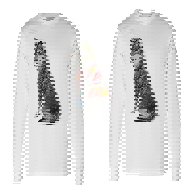 灰色オオカミ 伝統的な日本の龍の入れ墨 入泉 長袖Tシャツ