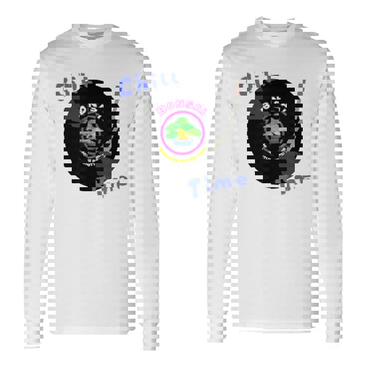 盆栽×レコード 静かに過ごすチル時間デザイン 長袖Tシャツ ギフトのアイデア