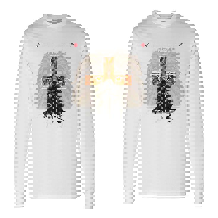 祈り 戦士 ライオン ユダ グラフィック クリスチャン クロスバック プリント 長袖Tシャツ