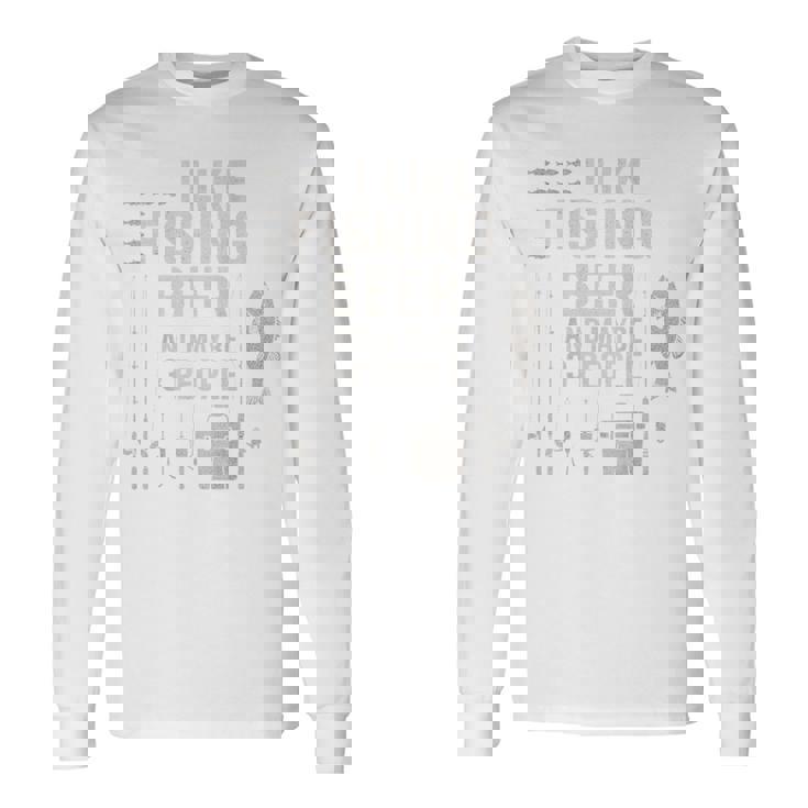 私はビール釣りが好きで、背中には3人で面白い釣りが好きです。 長袖Tシャツ ギフトのアイデア