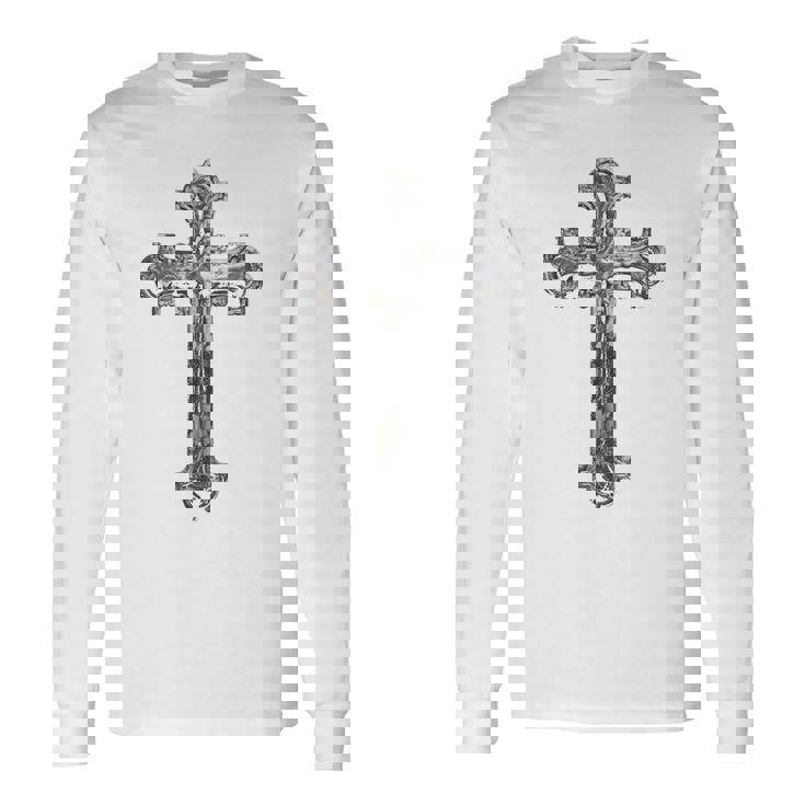 背中に十字架 大きな十字架 クリスチャン 長袖Tシャツ