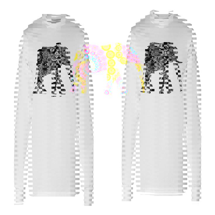 象のシルエット、かわいいボヘミアンデザイン。 長袖Tシャツ