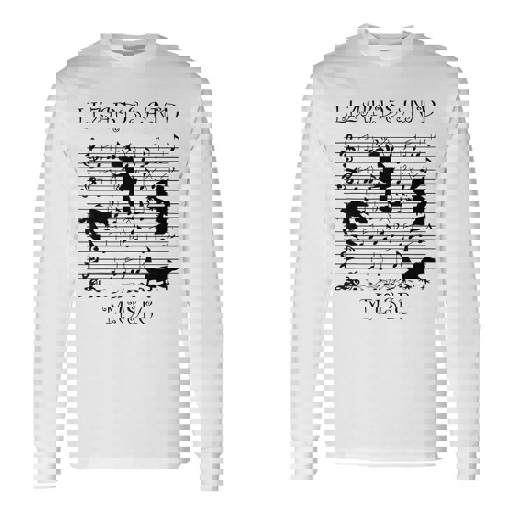 音楽とトカゲ ヤモリ ミュージシャン 爬虫類 長袖Tシャツ