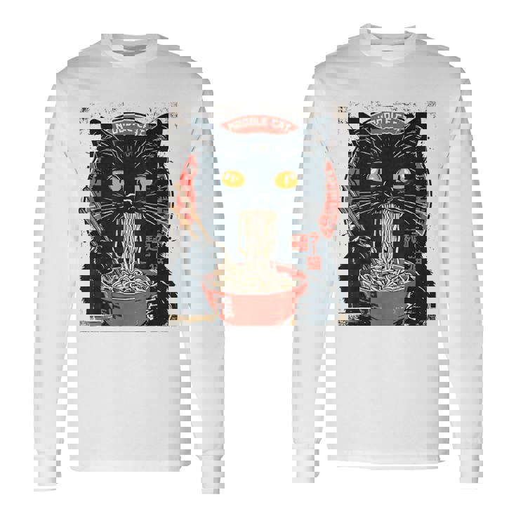 麺 猫 ラーメン好き 和食 猫 アート デザイン 長袖Tシャツ