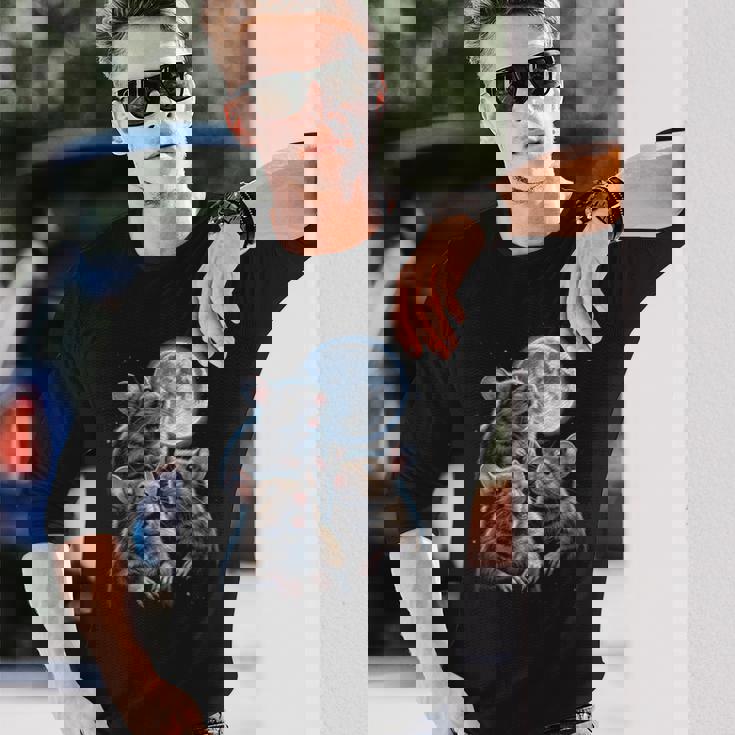 3 マウス 月 3 匹のネズミ 面白い げっ歯類 恋人 ユーモア 空 夜 長袖tシャツ 長袖Tシャツ 彼への贈り物