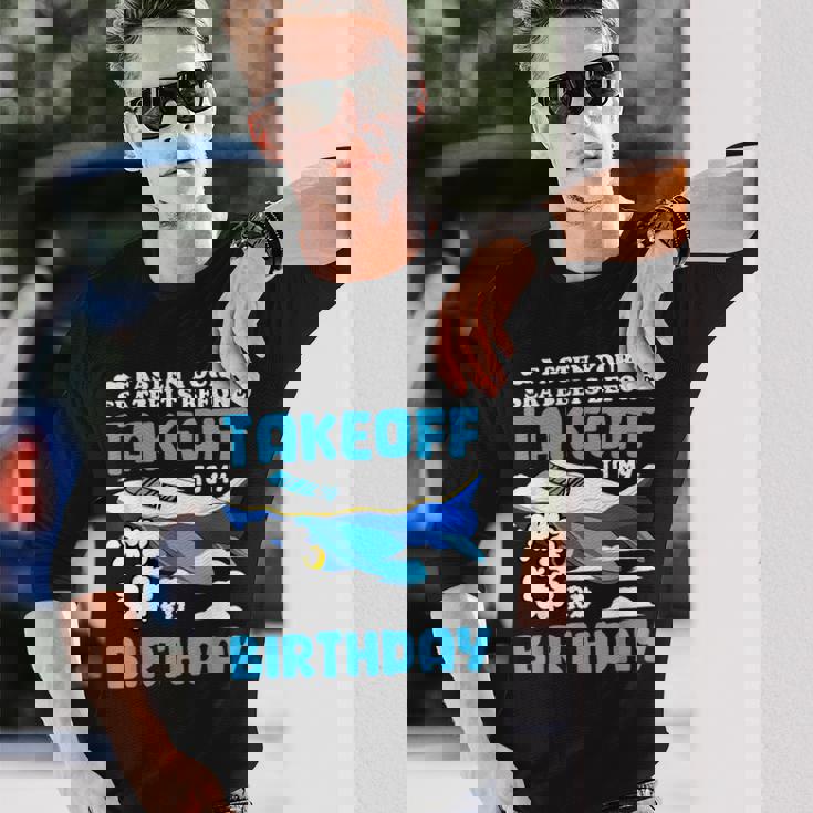 3歳の誕生日飛行機 パイロット固定シートベルト離陸飛行機 長袖Tシャツ 彼への贈り物