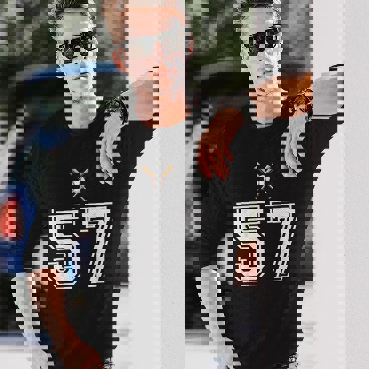 57 番 野球スタイル ヴィンテージホワイト 長袖Tシャツ 彼への贈り物