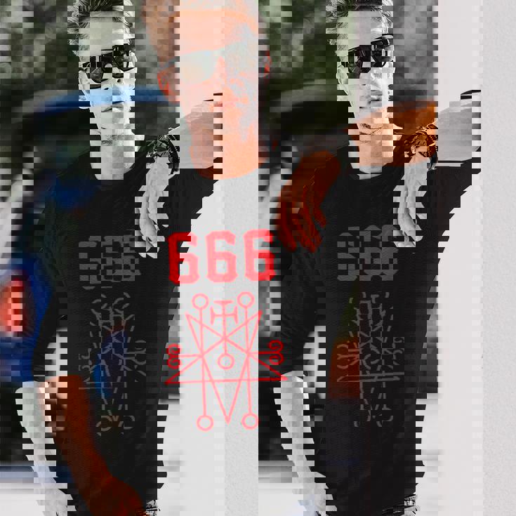 666 悪魔 悪魔のペンタグラム 獣のマーク 長袖Tシャツ 彼への贈り物