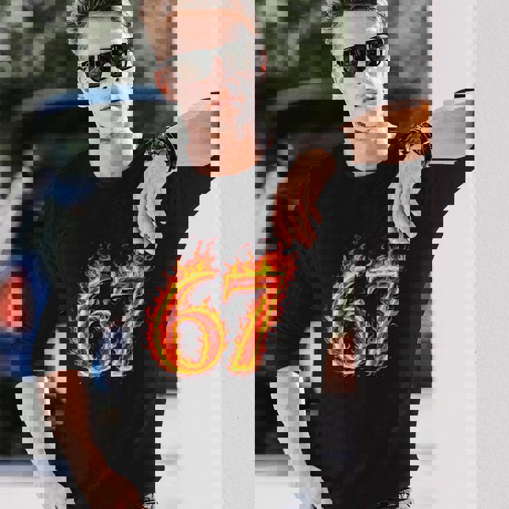 67 Fireixeven Meme Flames スラング 数字 面白い キッズ ティーン 長袖tシャツ 長袖Tシャツ 彼への贈り物