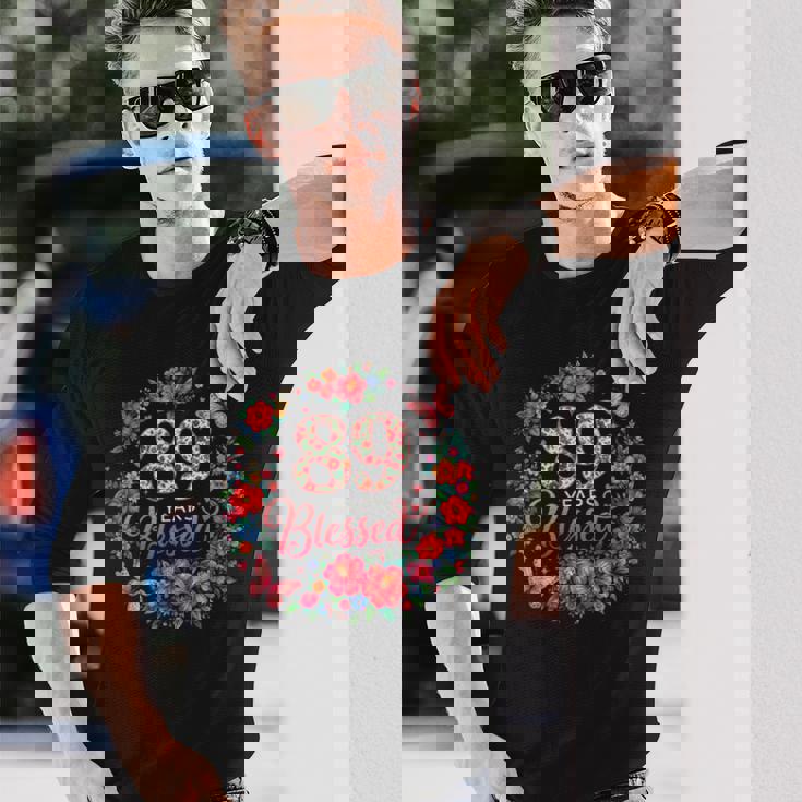 89歳の祝福された89歳のフローラル89歳の誕生日プレゼント 長袖Tシャツ 彼への贈り物