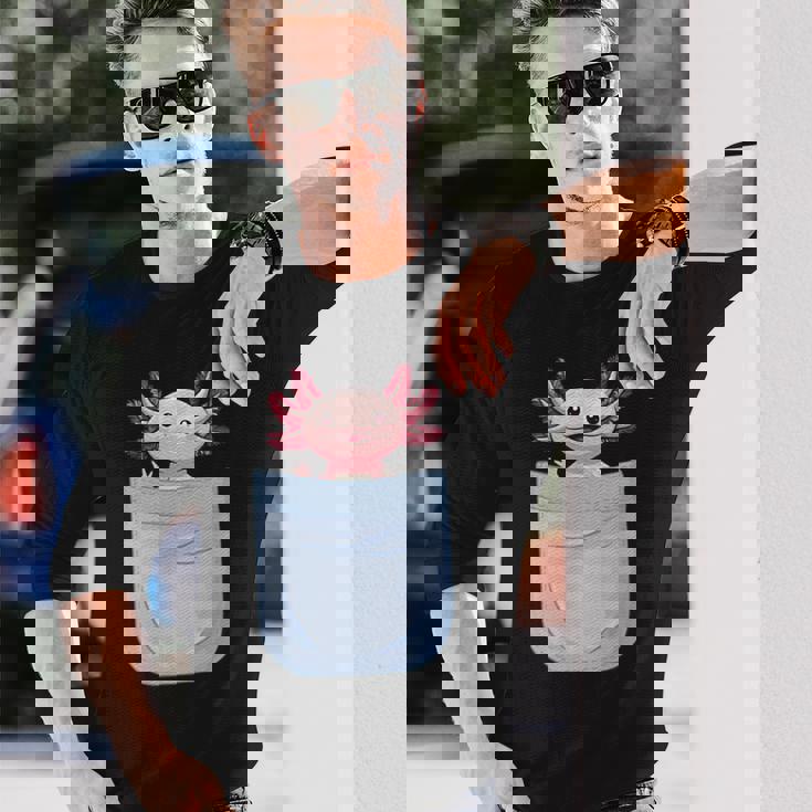 Axolotl ポケットに入った魚 両生類 ペット ホワイト アホロートル トカゲ 長袖Tシャツ 彼への贈り物