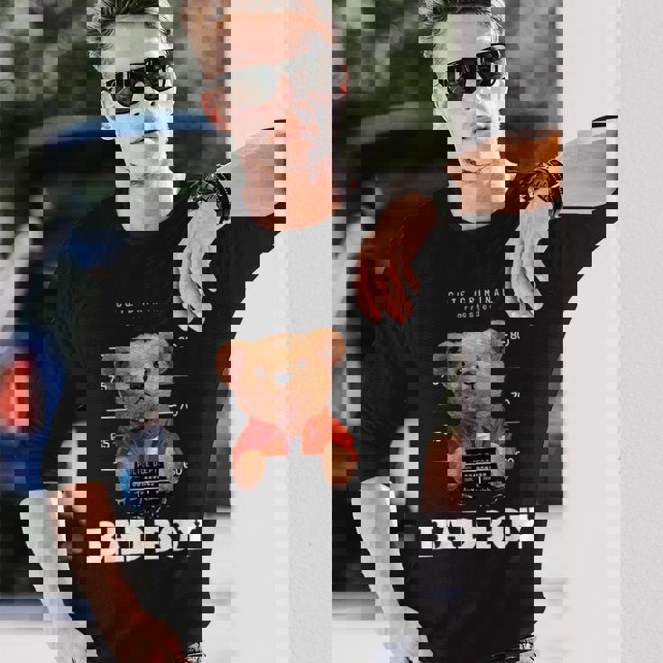 Bad Boy Teddy Bear Graphic tyle Fun 長袖Tシャツ 彼への贈り物