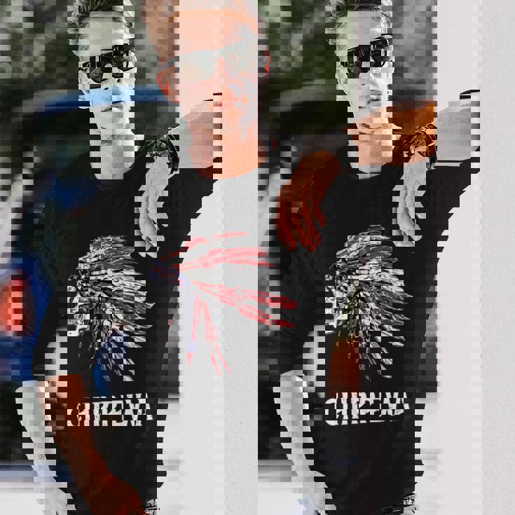 Chippewa ネイティブアメリカン アメリカ国旗 スカルヘッドレス 長袖tシャツ 長袖Tシャツ 彼への贈り物