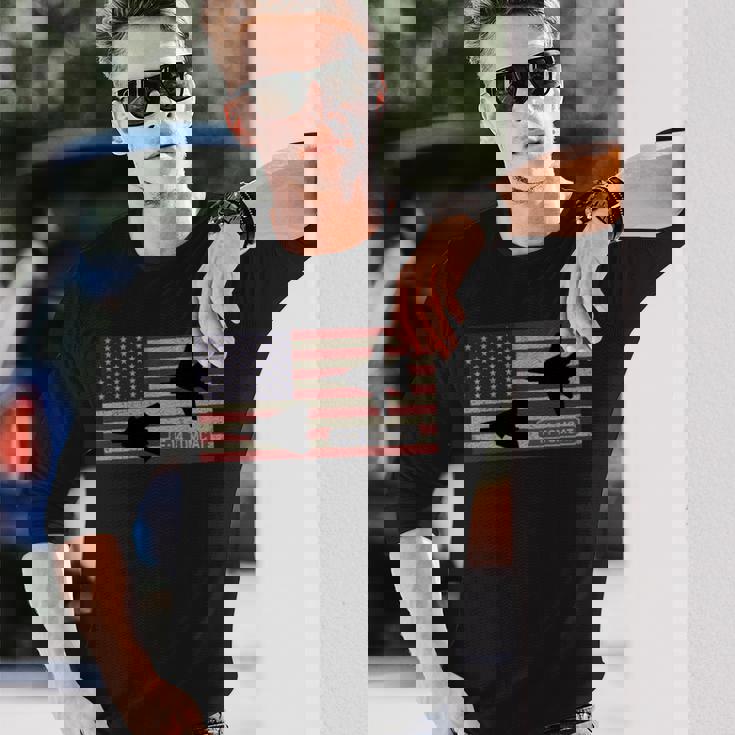 F-14 トムキャット ジェット戦闘機 アメリカの国旗 長袖tシャツ 長袖Tシャツ 彼への贈り物