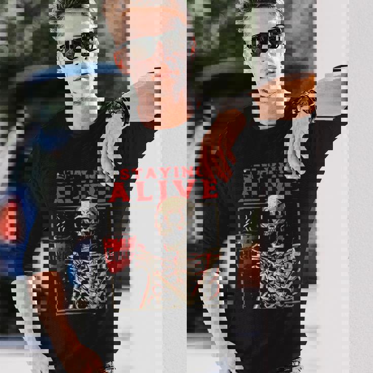 kulltaying Alive スケルトン ドリンクコーヒー 長袖Tシャツ 彼への贈り物